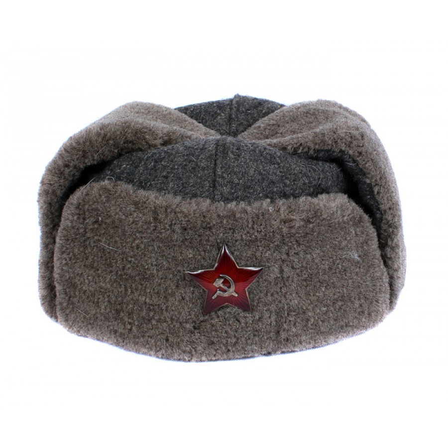 Authentic Soviet and Russian soldier army hat with pin Ushanka 