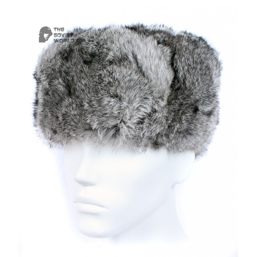 Russian / Soviet original vintage Gray Rabbit fur winter hat Ushanka earflaps