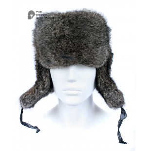 Russian / Soviet original vintage Brown Rabbit fur winter hat Ushanka earflaps