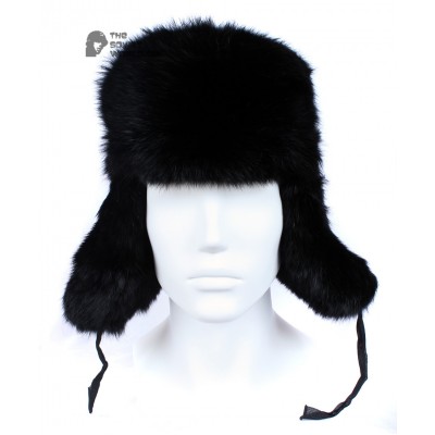 Russian / Soviet original vintage Black Rabbit fur winter hat Ushanka earflaps