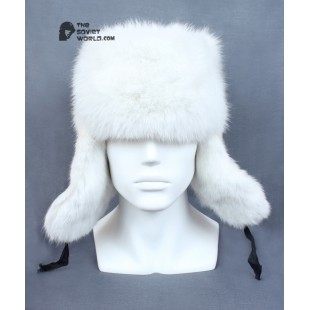 Russian / Soviet original vintage White Rabbit fur winter hat Ushanka earflaps