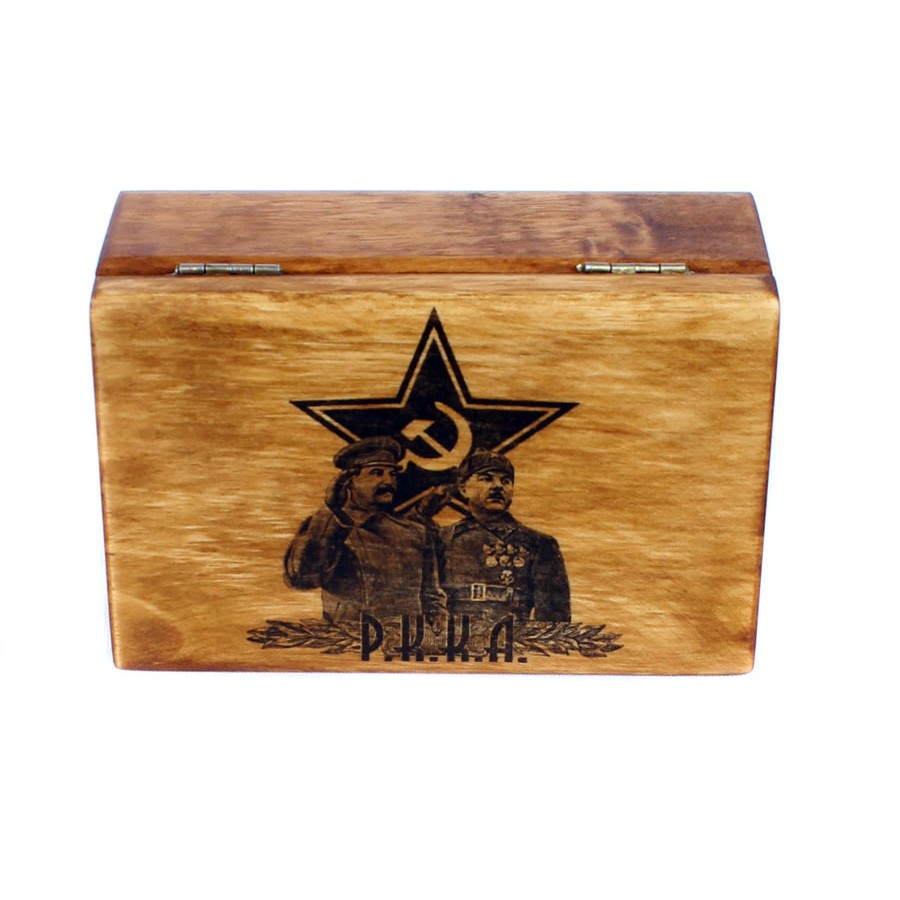 Soviet RKKA army hand made box for tobacco, cigaretes (Stalin & Budenov)