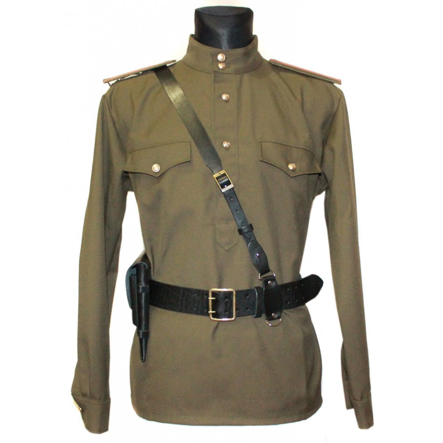 Soviet / Russian Army military uniform - Gimnasterka jacket, Black Portupeya belt 