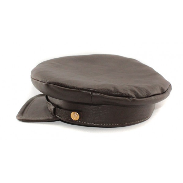 Exclusive soviet natural leather russian NKVD type brown visor hat called "Komissarka' 
