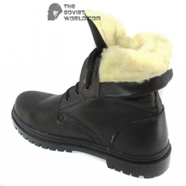 Russian Military winter warm genuine black Leather airsoft BOOTS with Natural sheep Fur